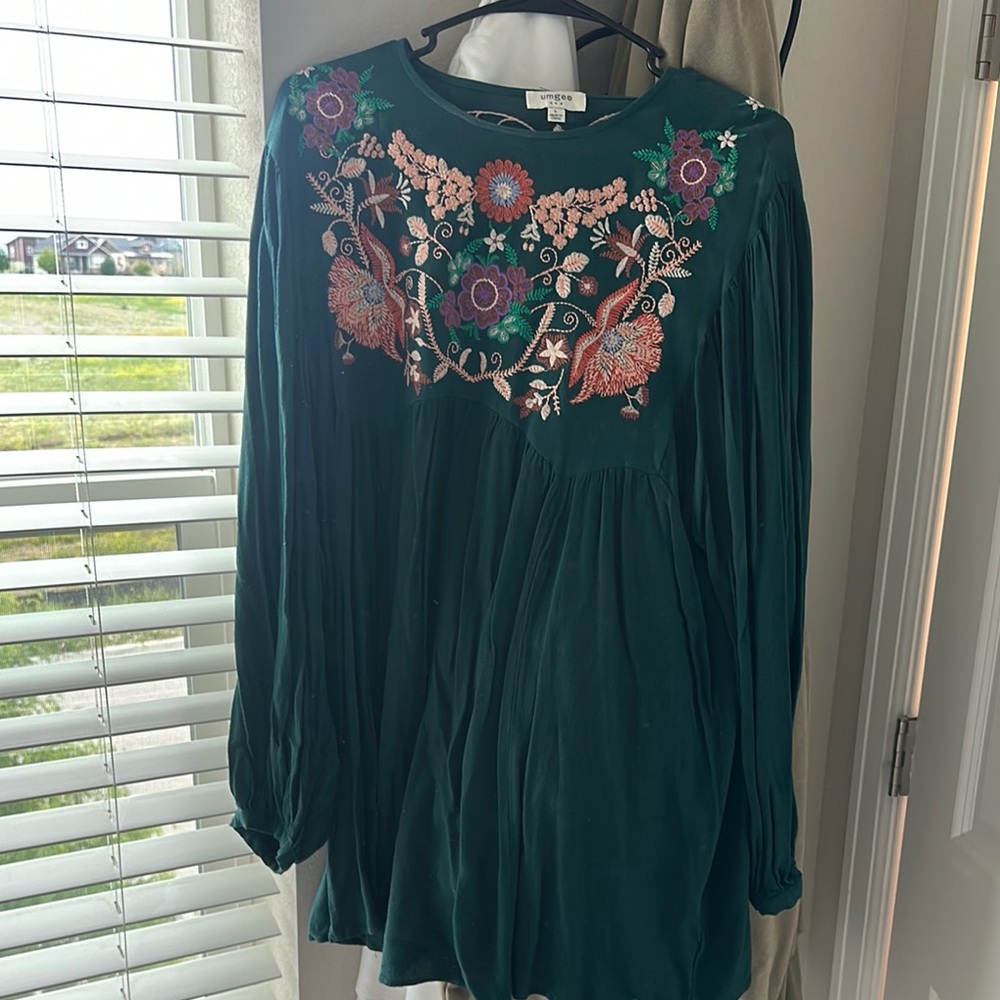 Embroidered Green Women's Top